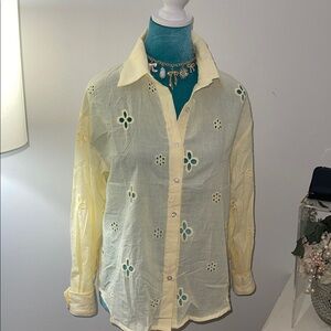 Yellow Eyelet Button-Up Blouse